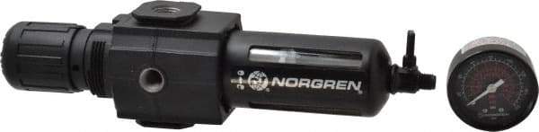 Norgren - 3/8" NPT Port Intermediate 1 Piece Filter/Regulator FRL Unit - Polycarbonate Bowl, 123 SCFM, 150 Max psi, 9.95" High x 2.68" Long, Manual Drain - Apex Tool & Supply