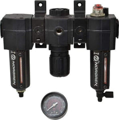 Norgren - 3/8" NPT Port Intermediate 3 Piece Filter-Regulator-Lubricator FRL Unit - Metal Bowl, 75 SCFM, 250 Max psi, 82" High x 9.13" Long, Automatic Drain - Apex Tool & Supply