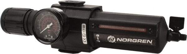 Norgren - 1/2" NPT Port Standard 1 Piece Filter/Regulator FRL Unit - Metal Bowl, 212 SCFM, 250 Max psi, 11.93" High x 3.15" Long, Manual Drain - Apex Tool & Supply