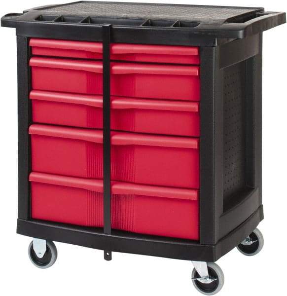 Rubbermaid - 250 Lb Capacity, 5 Drawer Mobile Workstation - 30-1/2" Wide x 20-1/4" Deep x 33-5/8" High, Plastic - Apex Tool & Supply