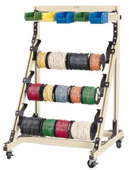 Qualtech - 300 Lb Capacity, 33-39/64" Wide x 36" Long x 54" High Wire Spool Cart - 3 Slot, Aluminum, 2 Rigid/2 Swivel Casters - Apex Tool & Supply