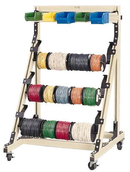 Qualtech - 300 Lb Capacity, 33-39/64" Wide x 36" Long x 54" High Wire Spool Cart - 3 Slot, Aluminum, 4 Glides - Apex Tool & Supply