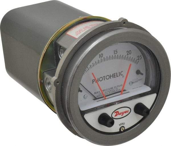Dwyer - 25 Max psi, 2% Accuracy, NPT Thread Photohelic Pressure Switch - 1/8 Inch Thread, 25 Inch Water Column, 120°F Max - Apex Tool & Supply