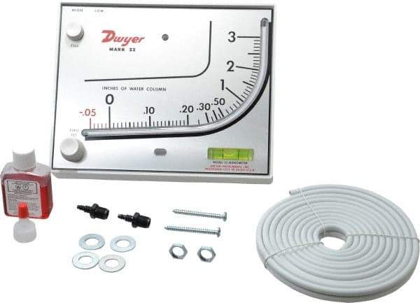 Dwyer - 10 Max psi, 3% Accuracy, Plastic Manometer - 10 Maximum PSI, 3 Inch Water Column, 140°F Max - Apex Tool & Supply