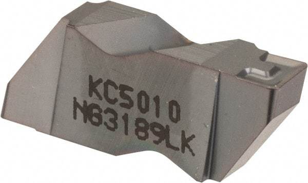 Kennametal - 3189NG K Grade KC5010, 4.8mm Cutting Width Carbide Grooving Insert - 3.81mm Max Depth of Cut, Left Hand, 0.57mm Corner Radius, TiAlN Finish - Apex Tool & Supply
