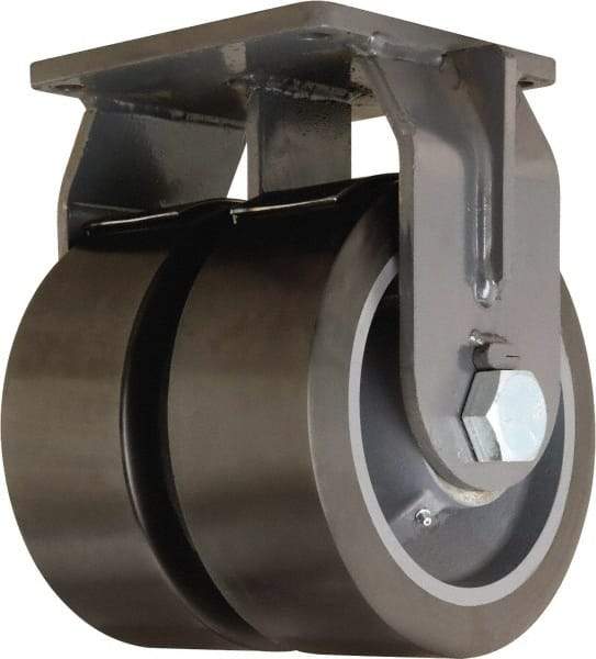 Hamilton - 10" Diam x 4" Wide x 13" OAH Top Plate Mount Dual Rigid Caster - Polyurethane Mold on Forged Steel, 13,000 Lb Capacity, Tapered Roller Bearing, 8-1/2 x 8-1/2" Plate - Apex Tool & Supply