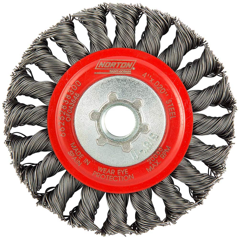 Norton - 4" OD, 5/8-11 Arbor Hole, Knotted Carbon Wheel Brush - Apex Tool & Supply