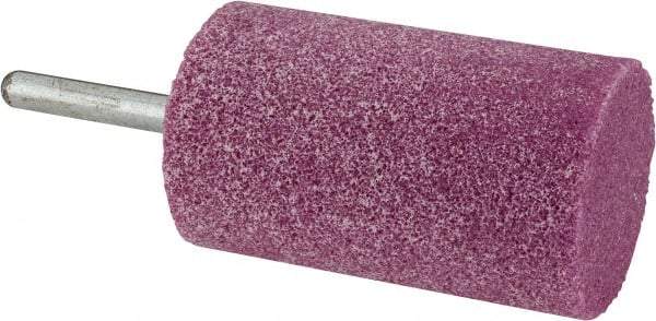 Grier Abrasives - 1-1/2" Head Diam x 2-1/2" Thickness, W240, Cylinder End, Aluminum Oxide Mounted Point - Pink, Medium Grade, 60 Grit, 10,500 RPM - Apex Tool & Supply