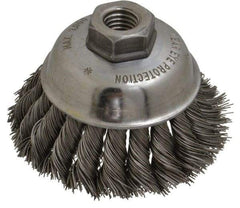 Anderson - 3-1/2" Diam, 5/8-11 Threaded Arbor, Steel Fill Cup Brush - 0.02 Wire Diam, 1-1/4" Trim Length, 9,000 Max RPM - Apex Tool & Supply