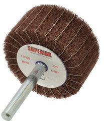 Superior Abrasives - 2" Diam x 1" Face Width, Extra Fine Aluminum Oxide Nonwoven & Coated Mounted Flap Wheel - 1/4" Shank Mount, 320 Grit, Interleaf, Cloth Backing, 12,000 Max RPM - Apex Tool & Supply