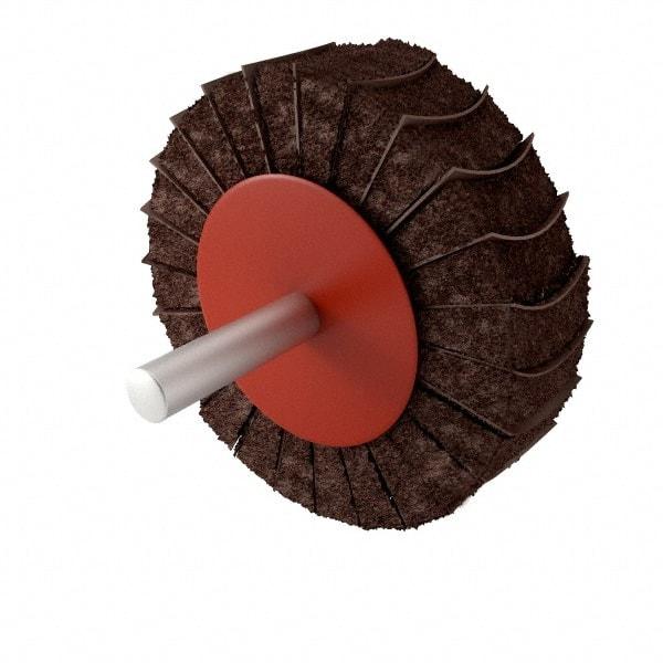 Superior Abrasives - 3" Diam x 1" Face Width, Very Fine Aluminum Oxide Nonwoven & Coated Mounted Flap Wheel - 1/4" Shank Mount, 180 Grit, Interleaf, 8,000 Max RPM - Apex Tool & Supply