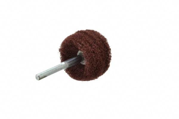 Superior Abrasives - 2" Diam x 1" Face Width, Medium Aluminum Oxide Nonwoven Mounted Flap Wheel - 1/4" Shank Mount, Interleaf, 12,000 Max RPM - Apex Tool & Supply