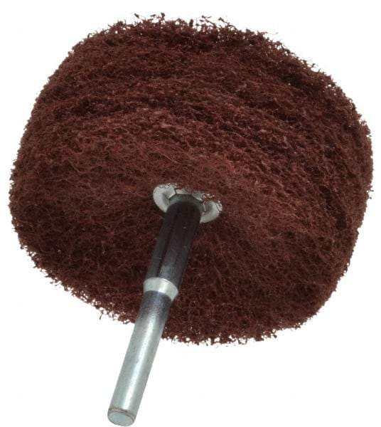 Superior Abrasives - 3" Diam x 1" Face Width, Medium Aluminum Oxide Nonwoven Mounted Flap Wheel - 1/4" Shank Mount, 8,000 Max RPM - Apex Tool & Supply