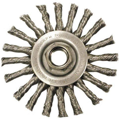 Anderson - 4" OD, M10x1.50 Arbor Hole, Knotted Steel Wheel Brush - 3/8" Face Width, 1" Trim Length, 0.02" Filament Diam, 20,000 RPM - Apex Tool & Supply