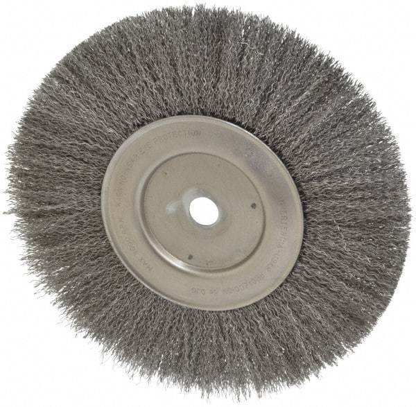 Anderson - 10" OD, 3/4" Arbor Hole, Crimped Steel Wheel Brush - 1/2" Face Width, 2-15/32" Trim Length, 0.014" Filament Diam, 3,600 RPM - Apex Tool & Supply