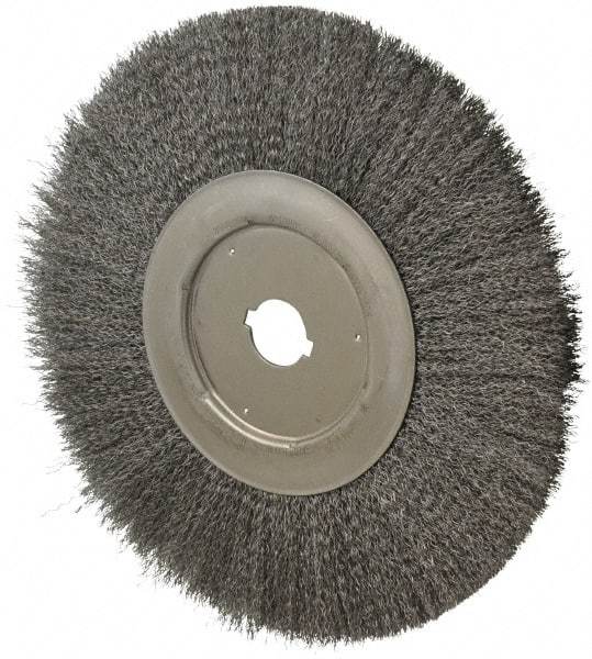 Anderson - 12" OD, 1-1/4" Arbor Hole, Crimped Steel Wheel Brush - 1/2" Face Width, 3" Trim Length, 0.0118" Filament Diam, 3,000 RPM - Apex Tool & Supply