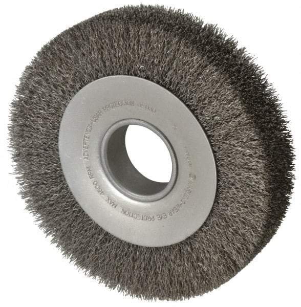 Anderson - 8" OD, 2" Arbor Hole, Crimped Steel Wheel Brush - 1-5/8" Face Width, 1-1/2" Trim Length, 0.014" Filament Diam, 4,500 RPM - Apex Tool & Supply