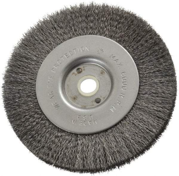 Anderson - 4" OD, 1/2" Arbor Hole, Crimped Steel Wheel Brush - 11/32" Face Width, 13/16" Trim Length, 0.006" Filament Diam, 6,000 RPM - Apex Tool & Supply