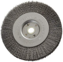 Anderson - 4" OD, 1/2" Arbor Hole, Crimped Steel Wheel Brush - 11/32" Face Width, 13/16" Trim Length, 0.006" Filament Diam, 6,000 RPM - Apex Tool & Supply