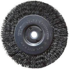 Anderson - 4" OD, 1/2" Arbor Hole, Crimped Steel Wheel Brush - 11/32" Face Width, 13/16" Trim Length, 0.014" Filament Diam, 6,000 RPM - Apex Tool & Supply
