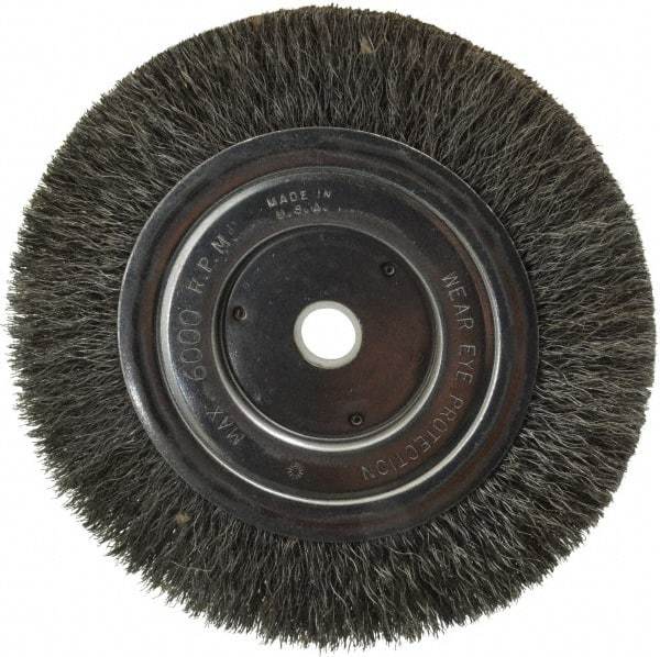 Anderson - 6" OD, 5/8" Arbor Hole, Crimped Steel Wheel Brush - 1/2" Face Width, 1-1/16" Trim Length, 0.008" Filament Diam, 6,000 RPM - Apex Tool & Supply