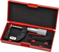 Starrett - 1 Inch Measurement Range, 0.001 Inch Graduation, Post Anvil, Plain Thimble, Mechanical Anvil, Tube Micrometer - 39/64 Inch Head Diameter, Satin Chrome Finish, Carbide, Includes Case - Apex Tool & Supply