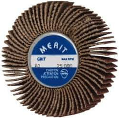 Merit Abrasives - 2" Diam x 1/2" Face Width, Medium Ceramic Alumina Coated Mounted Flap Wheel - 1/4-20 Threaded Mount, 60 Grit, Cloth Backing, 25,000 Max RPM - Apex Tool & Supply