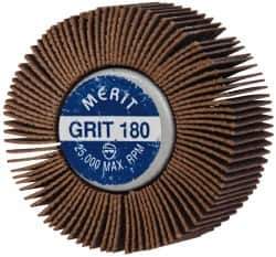 Merit Abrasives - 2" Diam x 1" Face Width, Very Fine Ceramic Alumina Coated Mounted Flap Wheel - 1/4-20 Threaded Mount, 180 Grit, Cloth Backing, 25,000 Max RPM - Apex Tool & Supply