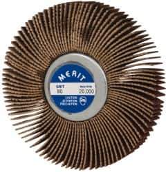 Merit Abrasives - 3" Diam x 1/2" Face Width, Medium Ceramic Alumina Coated Mounted Flap Wheel - 1/4-20 Threaded Mount, 80 Grit, Cloth Backing, 20,000 Max RPM - Apex Tool & Supply