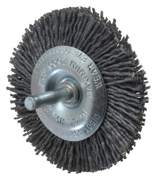 Dico - 3" OD, 1/4" Shank Diam, Crimped Nylon Wheel Brush - 3/8" Face Width - Apex Tool & Supply