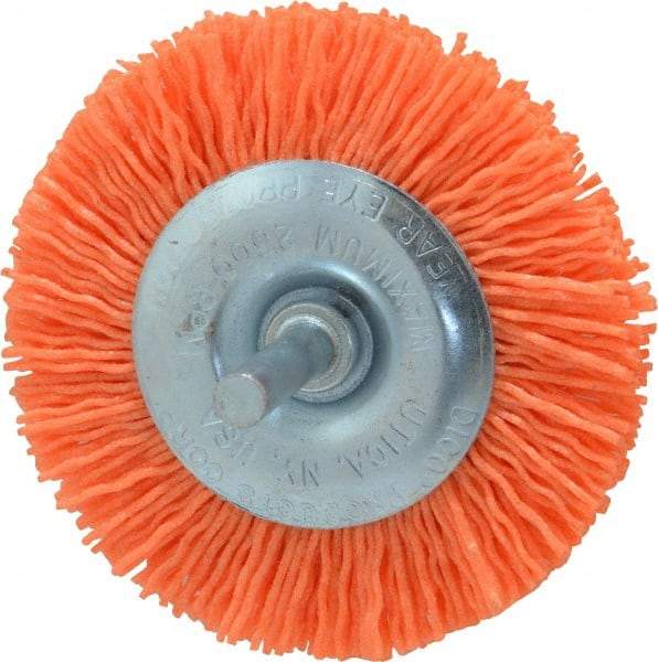 Dico - 3" OD, 1/4" Shank Diam, Crimped Nylon Wheel Brush - 3/8" Face Width - Apex Tool & Supply