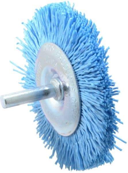 Dico - 3" OD, 1/4" Shank Diam, Crimped Nylon Wheel Brush - 3/8" Face Width - Apex Tool & Supply