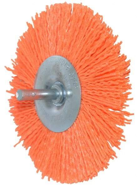 Dico - 4" OD, 1/4" Shank Diam, Crimped Nylon Wheel Brush - 3/8" Face Width - Apex Tool & Supply