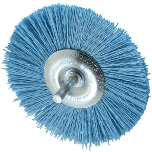 Dico - 4" OD, 1/4" Shank Diam, Crimped Nylon Wheel Brush - 3/8" Face Width - Apex Tool & Supply