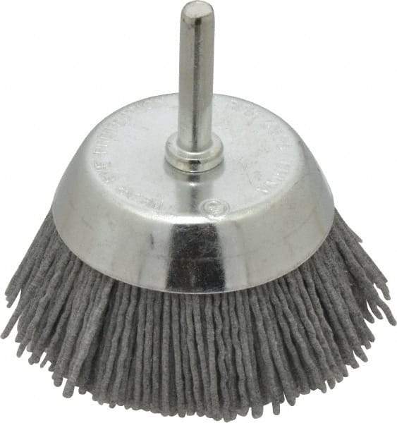 Dico - 2-1/2" Diam, 1/4" Shank Diam, Nylon Fill Cup Brush - Aluminum Oxide Abrasive Material, 0.05 Wire Diam - Apex Tool & Supply