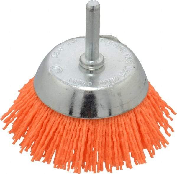 Dico - 2-1/2" Diam, 1/4" Shank Diam, Nylon Fill Cup Brush - Aluminum Oxide Abrasive Material, 0.04 Wire Diam - Apex Tool & Supply