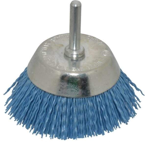 Dico - 2-1/2" Diam, 1/4" Shank Diam, Nylon Fill Cup Brush - Aluminum Oxide Abrasive Material, 0.03 Wire Diam - Apex Tool & Supply