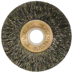 Anderson - 2" OD, 1/2" Arbor Hole, Crimped Steel Wheel Brush - 1/4" Face Width, 1/2" Trim Length, 0.006" Filament Diam, 20,000 RPM - Apex Tool & Supply