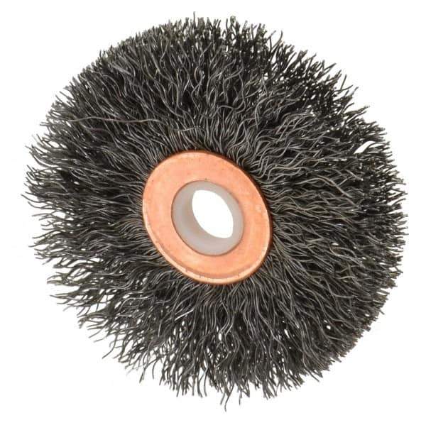 Anderson - 2-1/2" OD, 1/2" Arbor Hole, Crimped Steel Wheel Brush - 1/4" Face Width, 3/4" Trim Length, 0.0118" Filament Diam, 20,000 RPM - Apex Tool & Supply