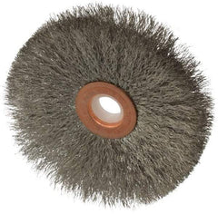 Anderson - 3" OD, 1/2" Arbor Hole, Crimped Stainless Steel Wheel Brush - 1/4" Face Width, 1" Trim Length, 0.006" Filament Diam, 20,000 RPM - Apex Tool & Supply
