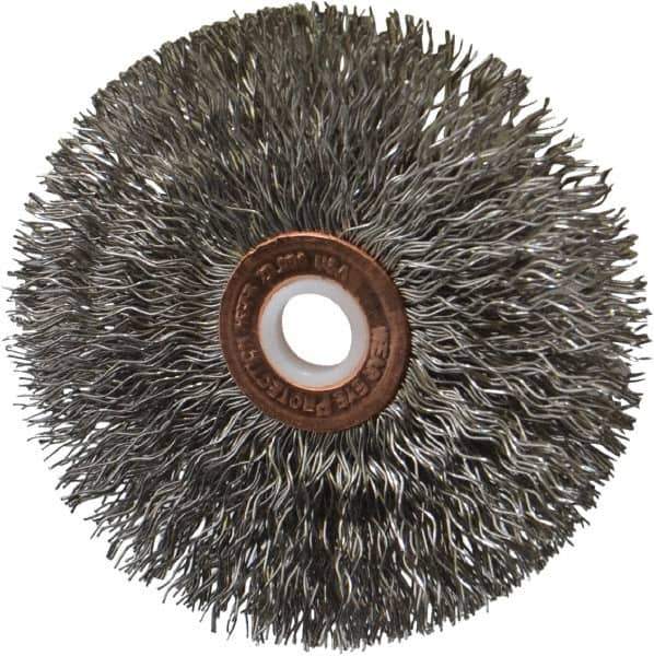 Anderson - 3" OD, 1/2" Arbor Hole, Crimped Stainless Steel Wheel Brush - 1/4" Face Width, 1" Trim Length, 0.014" Filament Diam, 20,000 RPM - Apex Tool & Supply