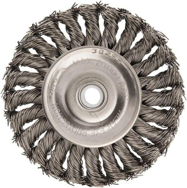 Anderson - 4" OD, 1/2" Arbor Hole, Knotted Stainless Steel Wheel Brush - 1/2" Face Width, 1" Trim Length, 0.02" Filament Diam, 20,000 RPM - Apex Tool & Supply