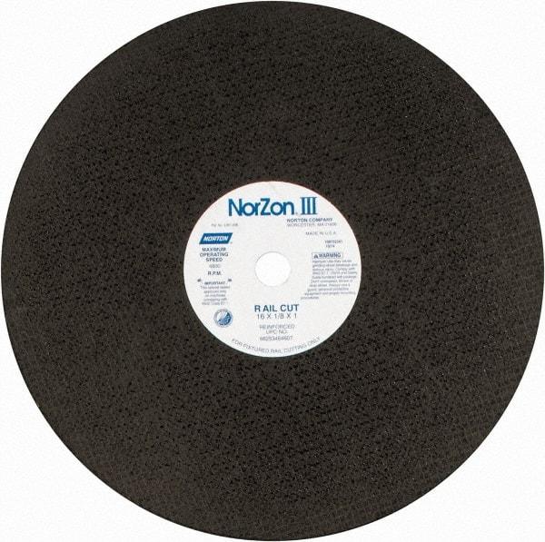 Norton - 16" 30 Grit Zirconia Alumina Cutoff Wheel - 1/8" Thick, 1" Arbor, 4,800 Max RPM, Use with Electric & Gas Powered Saws - Apex Tool & Supply