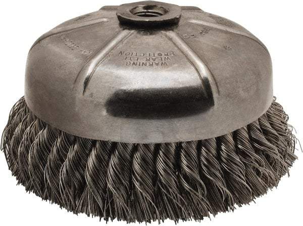 Anderson - 6" Diam, 5/8-11 Threaded Arbor, Stainless Steel Fill Cup Brush - 0.02 Wire Diam, 1-3/8" Trim Length, 6,600 Max RPM - Apex Tool & Supply