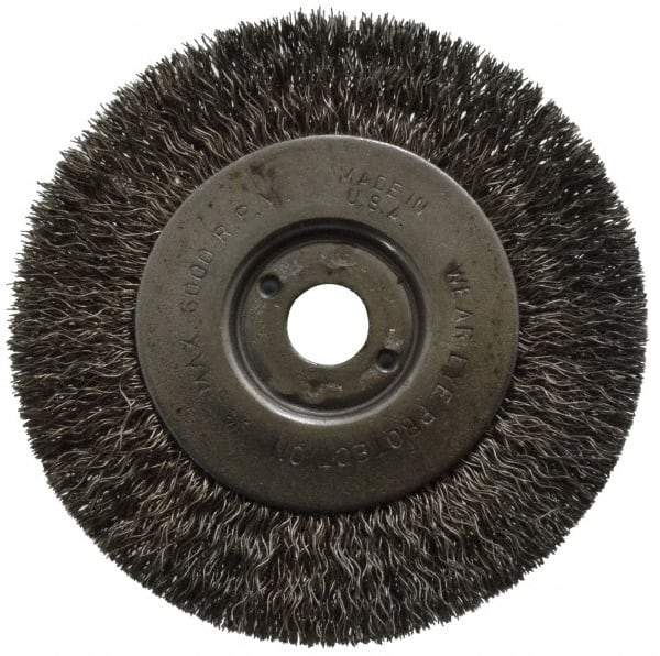 Anderson - 4" OD, 1/2" Arbor Hole, Crimped Stainless Steel Wheel Brush - 11/32" Face Width, 13/16" Trim Length, 0.0104" Filament Diam, 6,000 RPM - Apex Tool & Supply