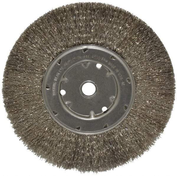 Anderson - 8" OD, 5/8" Arbor Hole, Crimped Stainless Steel Wheel Brush - 1/2" Face Width, 1-13/16" Trim Length, 0.0104" Filament Diam, 4,500 RPM - Apex Tool & Supply