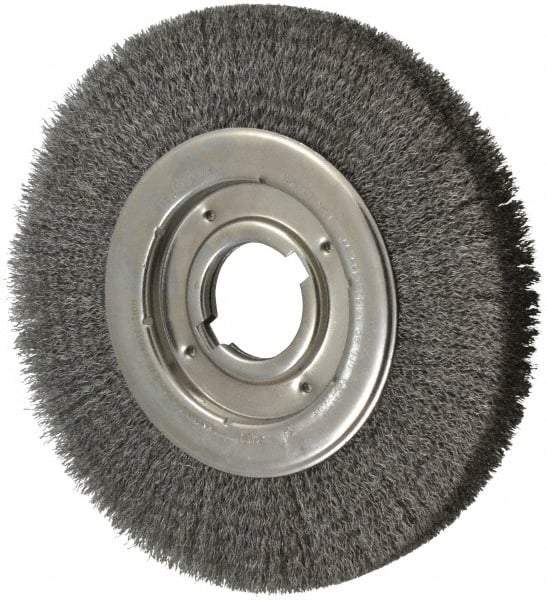 Anderson - 10" OD, 2" Arbor Hole, Crimped Steel Wheel Brush - 1-1/4" Face Width, 2" Trim Length, 0.0118" Filament Diam, 3,600 RPM - Apex Tool & Supply