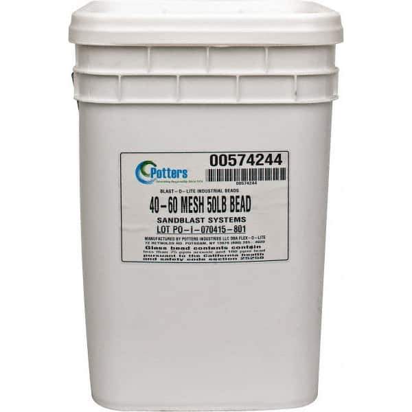 Made in USA - Coarse/Medium Grade Smooth Glass Bead - 40 to 60 Grit, 50 Lb Pail - Apex Tool & Supply