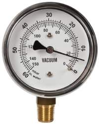 Gast - 1/4" NPT Vacuum Gauge - 0-60 psi Pressure, 0-150 Millibars - Apex Tool & Supply