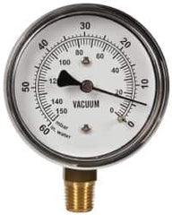 Gast - 1/4" NPT Vacuum Gauge - 0-60 psi Pressure, 0-150 Millibars - Apex Tool & Supply